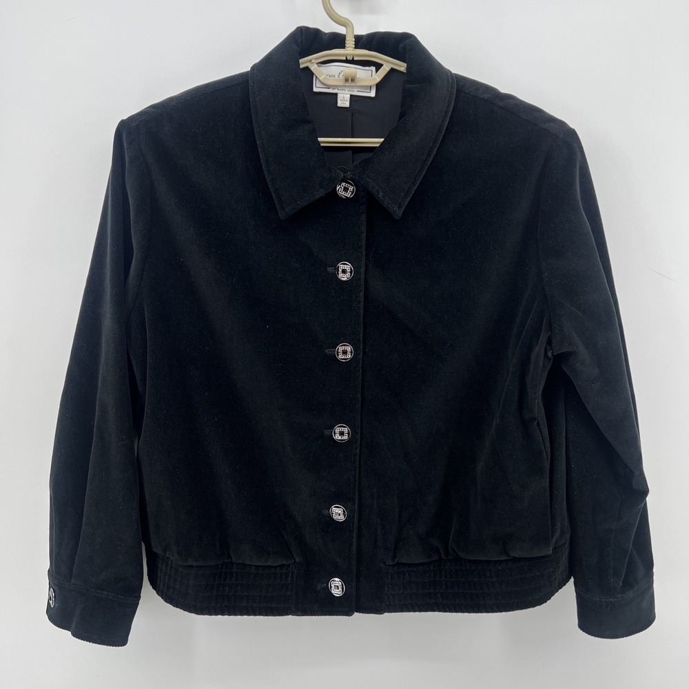 St John Sport Marie Gray Black Button Up Jacket Buttons Pockets Size Large